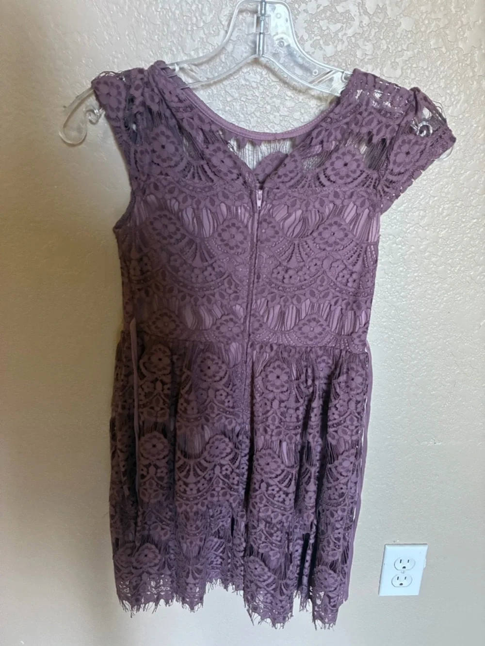 Speechless Dusty Mauve Lace Cap-Sleeve Fit-and-Flare Dress